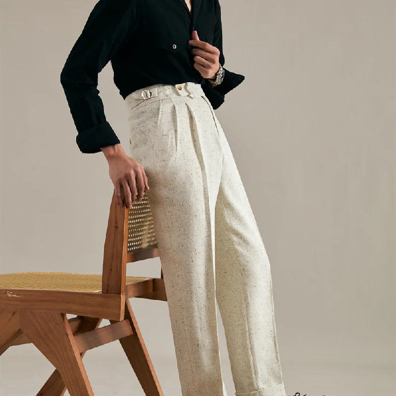 Brunello Linen Double Pleated Straight Fit Trousers