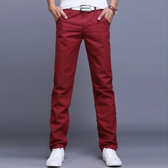 Fashion Men Business Casual Pants Cotton Slim Straight Trousers Spring Summer Long Pants