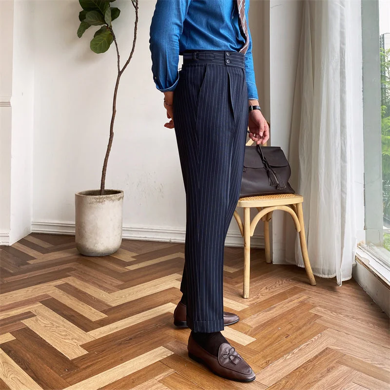 London Pleated Pinstripe Trousers