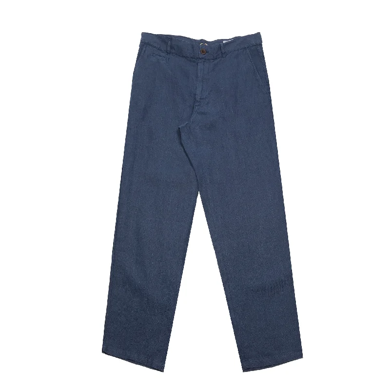 Portuguese Flannel Linen Trousers in Blue