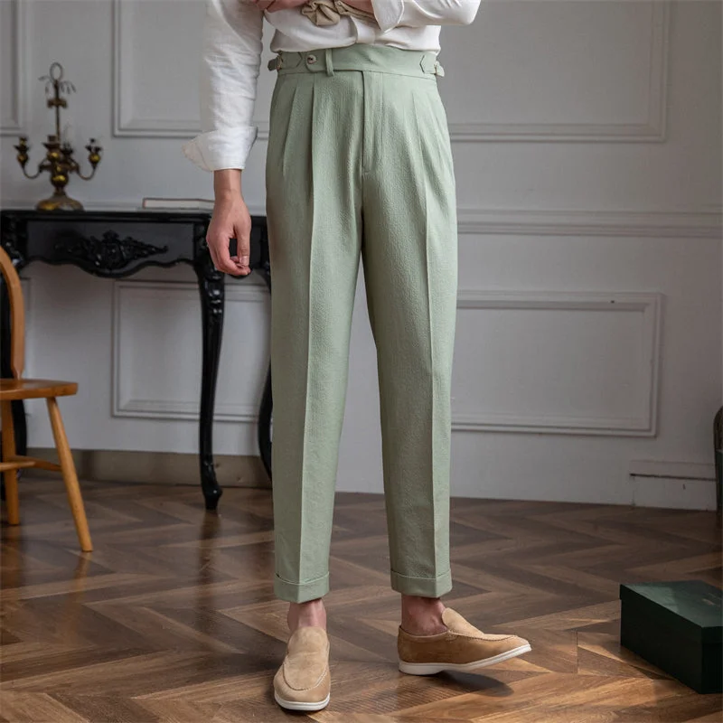 Positano Seersucker Airy Double Pleated Trousers