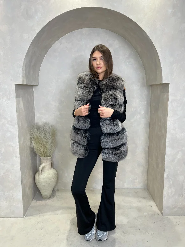 Two Tone Luxury Fur 6 Row Gilet