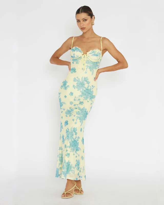 MAIA MAXI DRESS -YELLOW/BLUE FLORAL