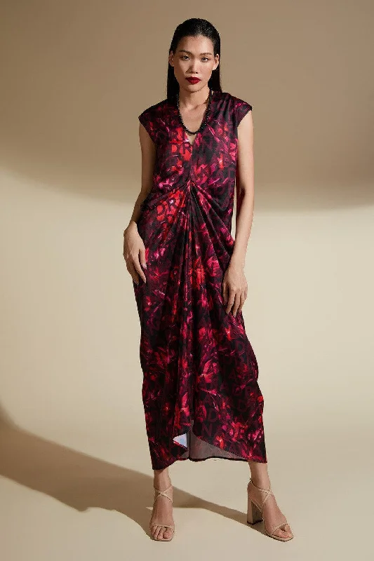 Adelynn Straight Draped Latin Silk Midi Dress