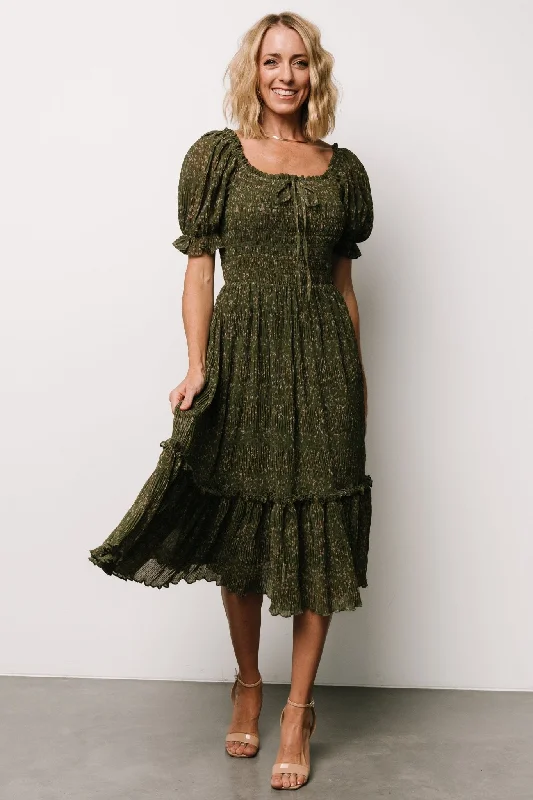 Beatrice Smocked Midi Dress | Olive Floral