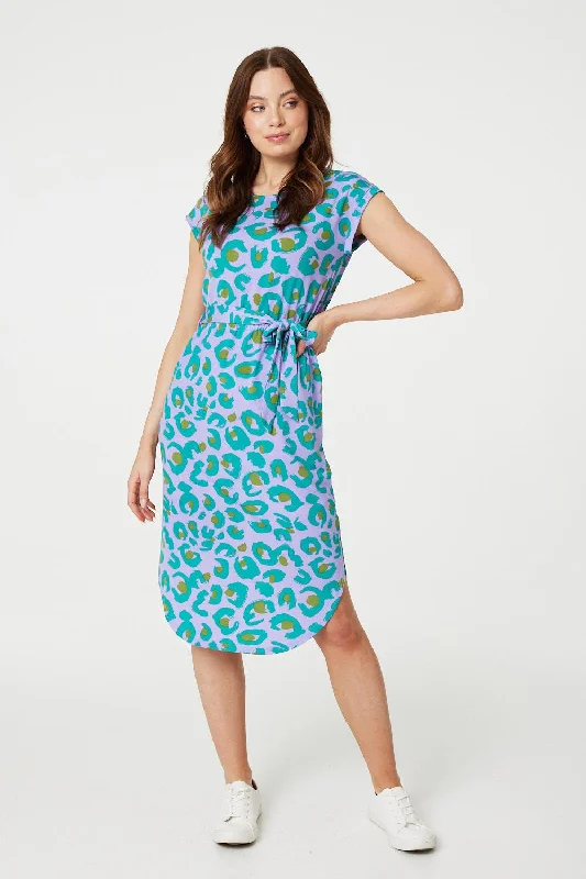 Animal Print Cap Sleeve Jersey Dress