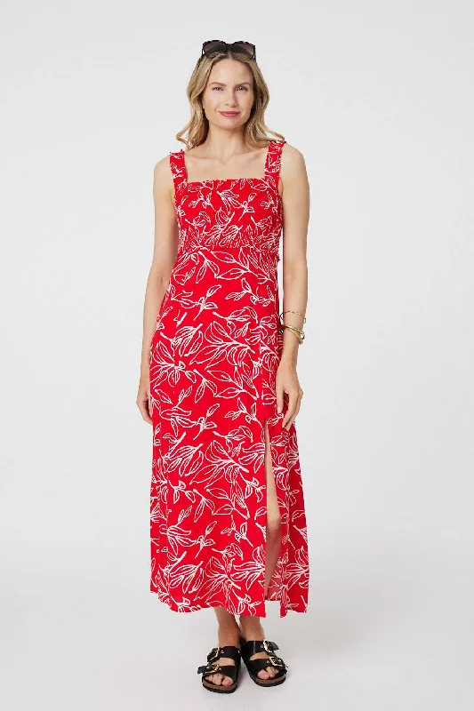 Floral Square Neck Midi Sun Dress