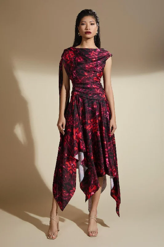 Dahlia A-line Ruffled Latin Silk Midi Dress