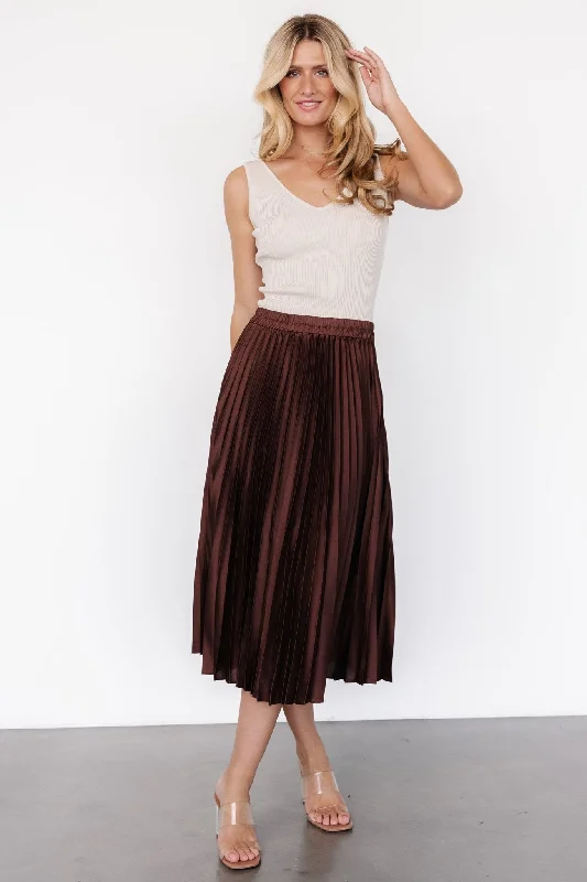 Demetria Pleated Midi Skirt | Dark Brown