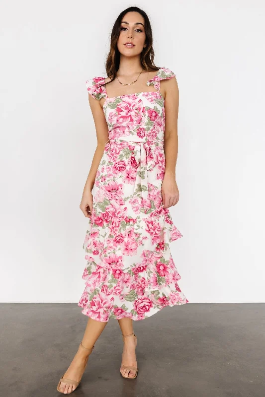 Guayana Ruffle Midi Dress | Pink + Ivory