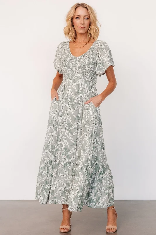 Joanie Smocked Dress | Sage + Off White Floral