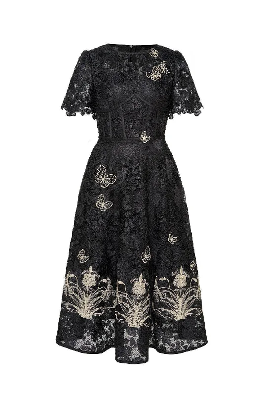 Lorraine A-line Embroidered Lace Midi Dress