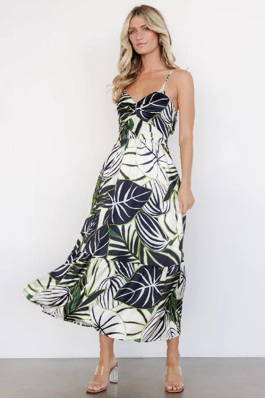 Norita Tie Back Tank Dress | Black + Green Print