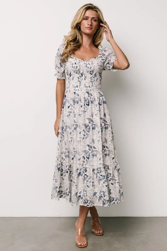 Piper Eyelet Midi Dress | Off White + Blue Floral