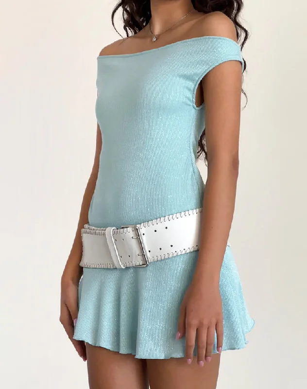 Cynthia Mini Dress in Shimmer Rib Light Blue