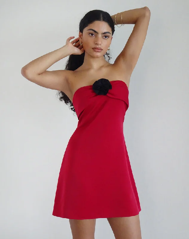 Ninivala Dress in Red with Black Rosette