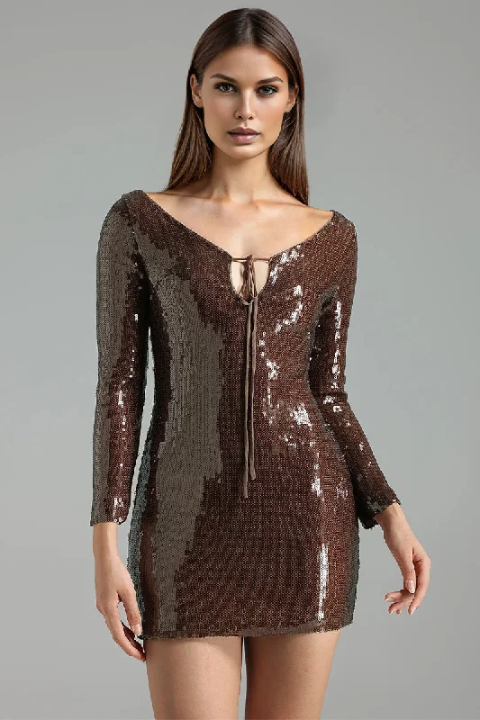 Sultry Evening Long Sleeve Sequin Mini Dress