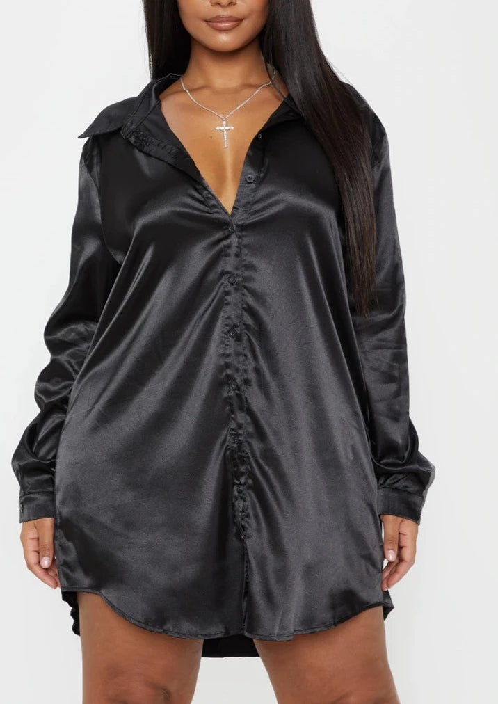 Amaira SATIN BUTTON FRONT SHIRT DRESS