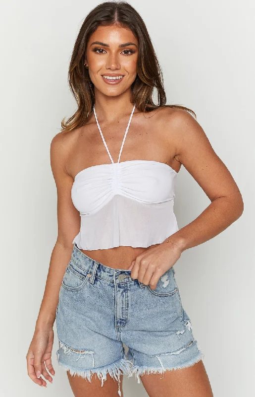 Bella White Halter Crop Top