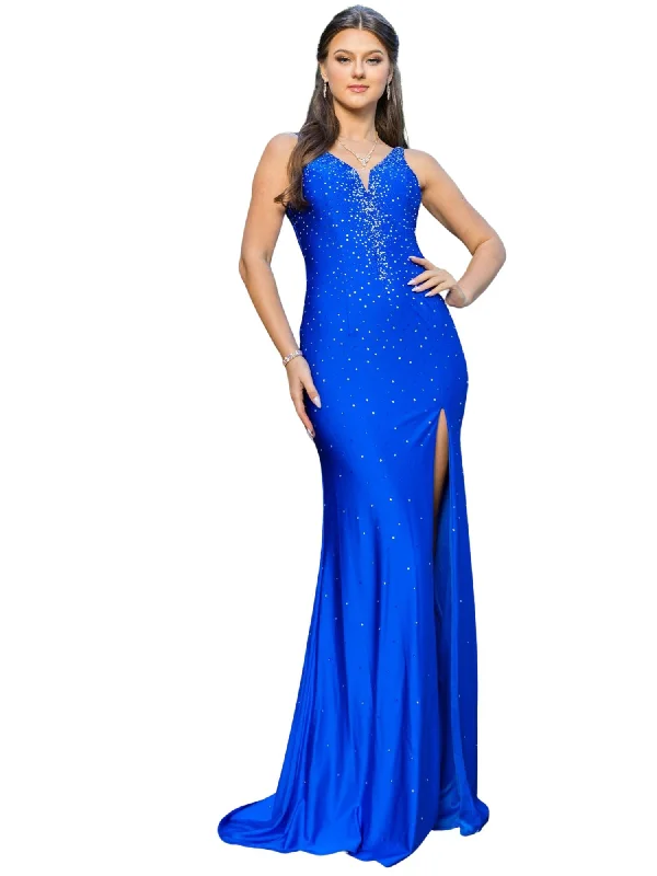 Bliss Sparkle Embellishments Deep Slit Long Dress for Women, Sizes XS-3XL