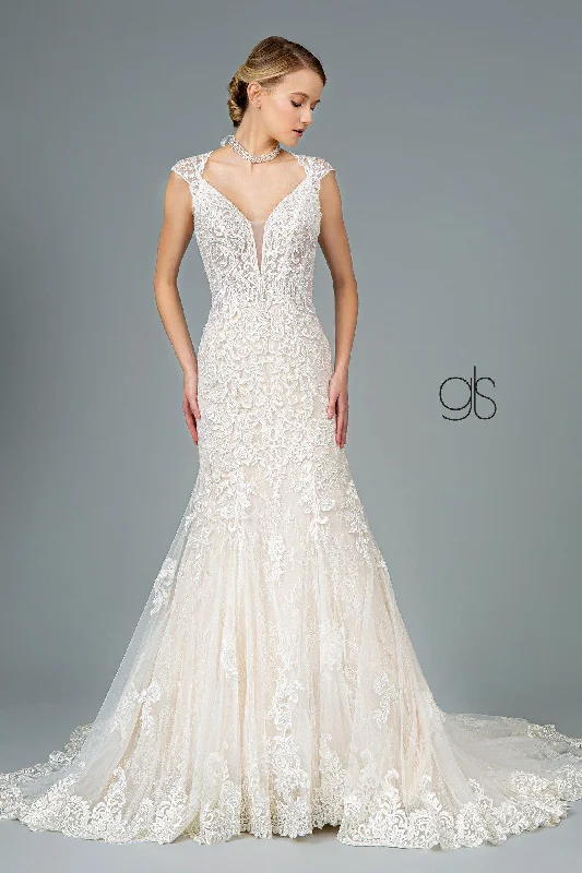 Embroidered Mesh Mermaid Long Wedding Gown