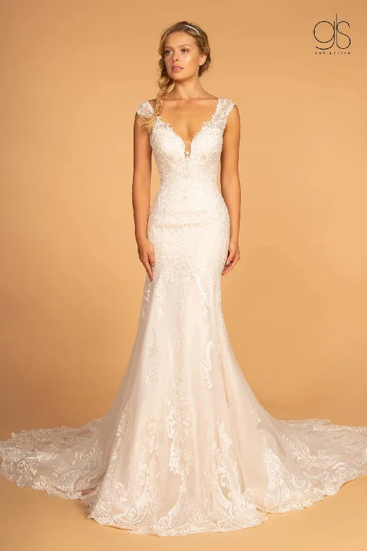 Embroidery Embellished Mesh Long Wedding Gown