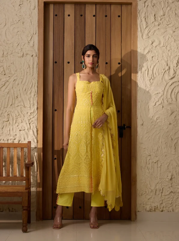 Falak Yellow Embroidered Georgette Anarkali Suit Set