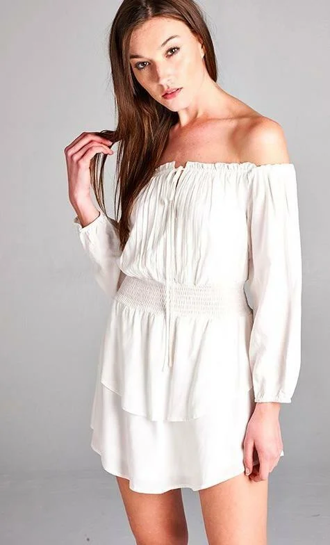 Just Wanna Have Fun White Off-the-Shoulder Tiered Dress