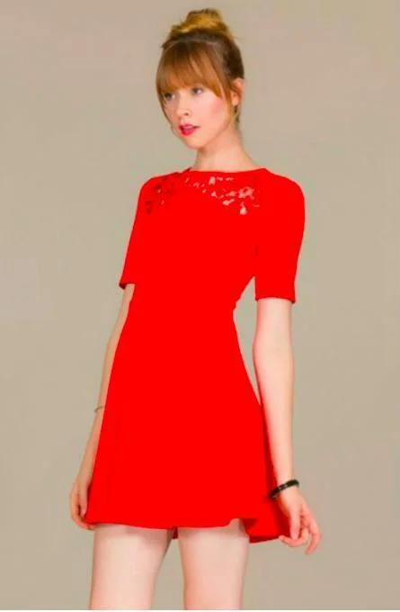 Maggie Red Crochet Trim Skater dress