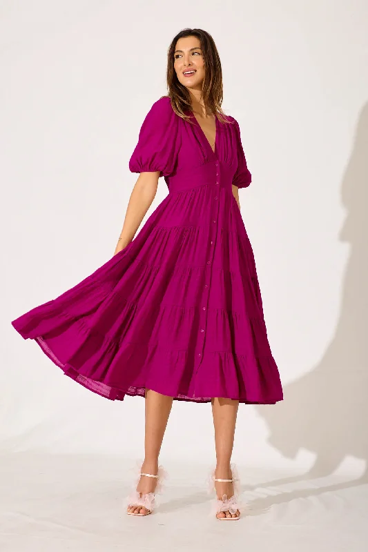 Modica Midi Dress In Fuchsia Chiffon