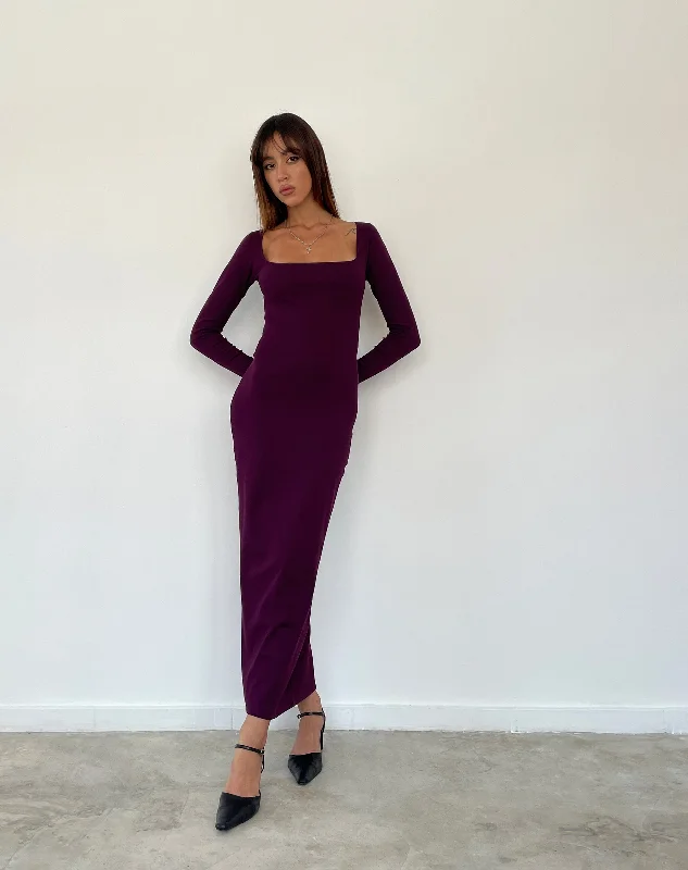 SAMAIRA DRESS RIB AUBERGINE