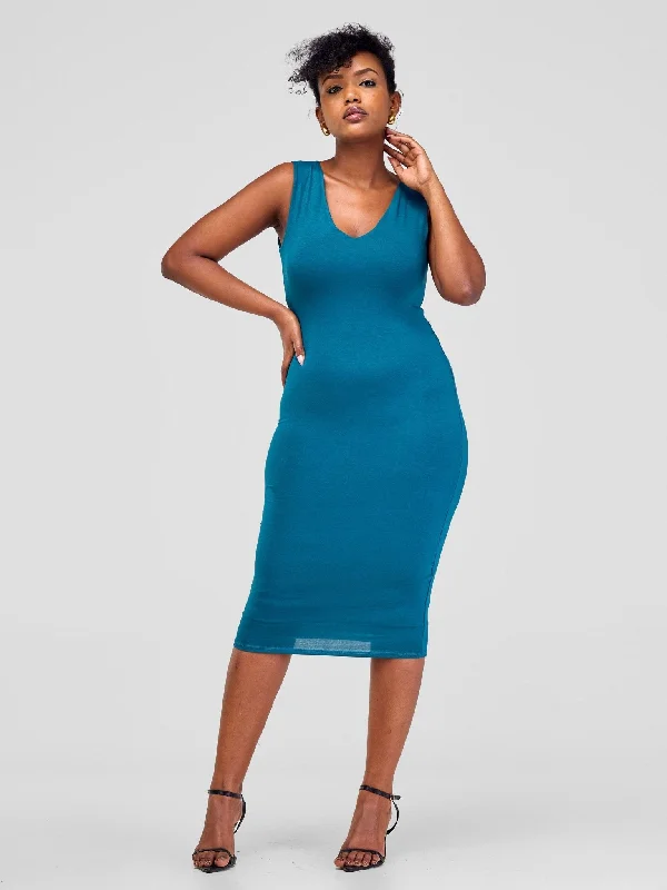 Vivo Basic Sleeveless Double Layered Bodycon - Deep Teal