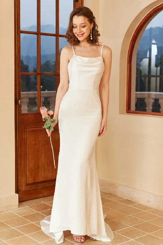 White Spaghetti Straps Simple Wedding Dress