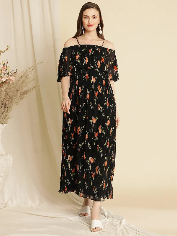 Pregnancy Floral Pleated Dress