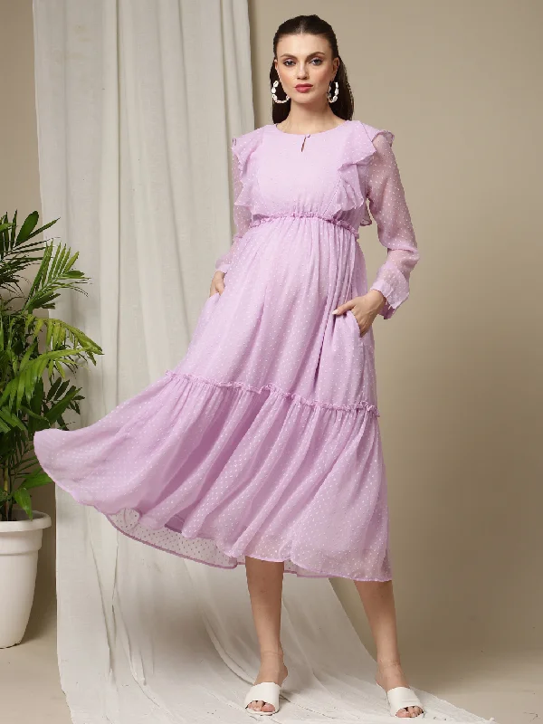 Maternity Purple Ruffle Dress