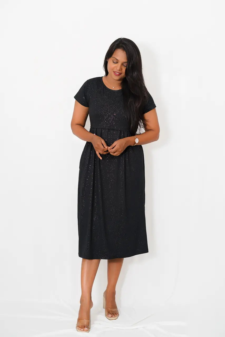 Midi Black Shimmer Thick Fabric