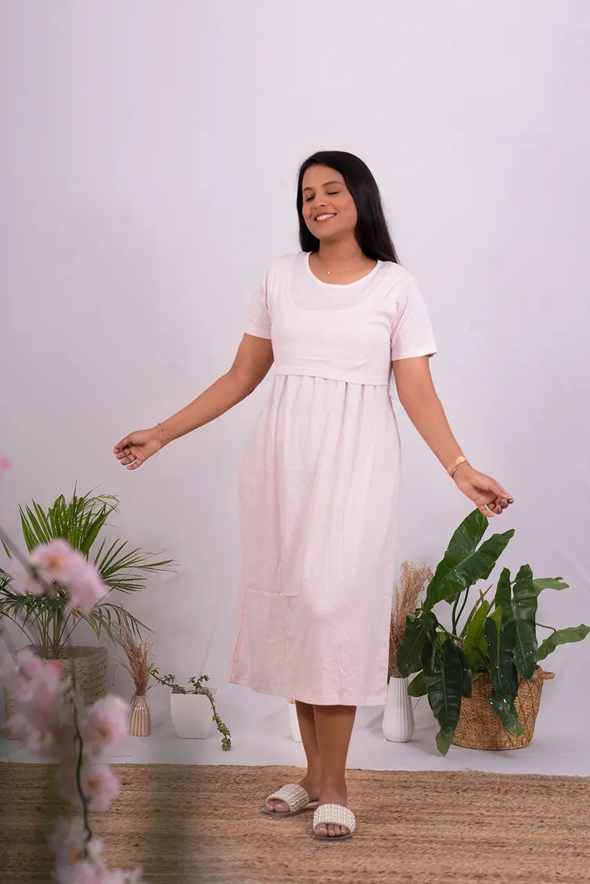 Midi Pink  dot  - light weight dress summer collections