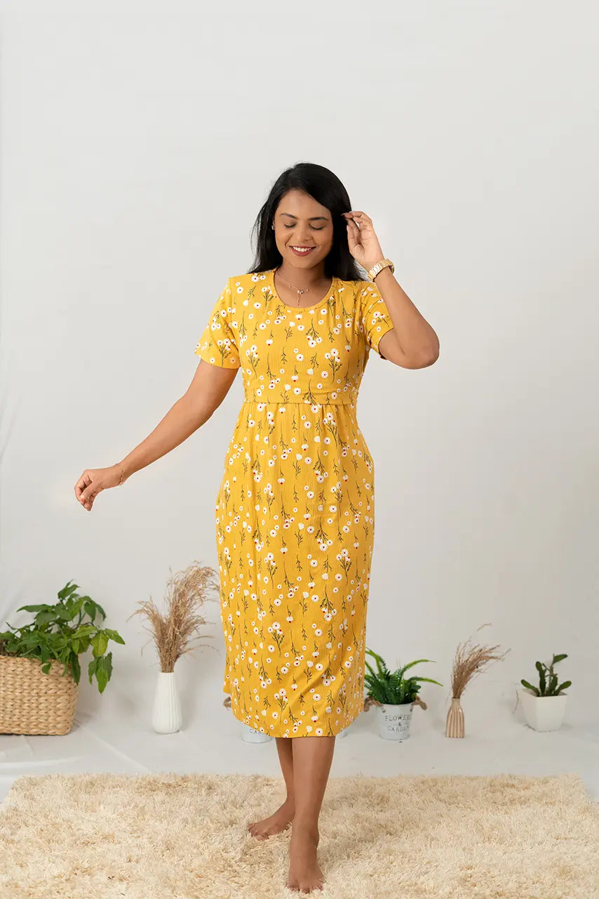 Midi Yellow floral Ribbed