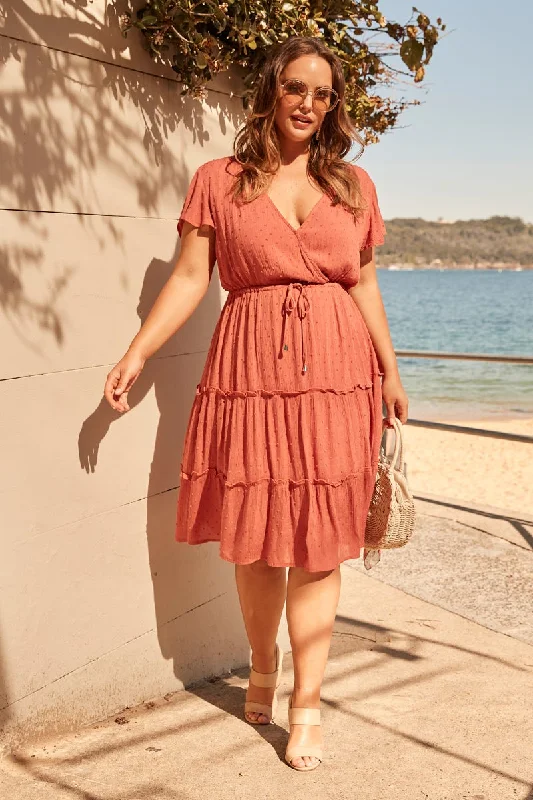 Sangria Dress in Dusty Rose Swiss Dot