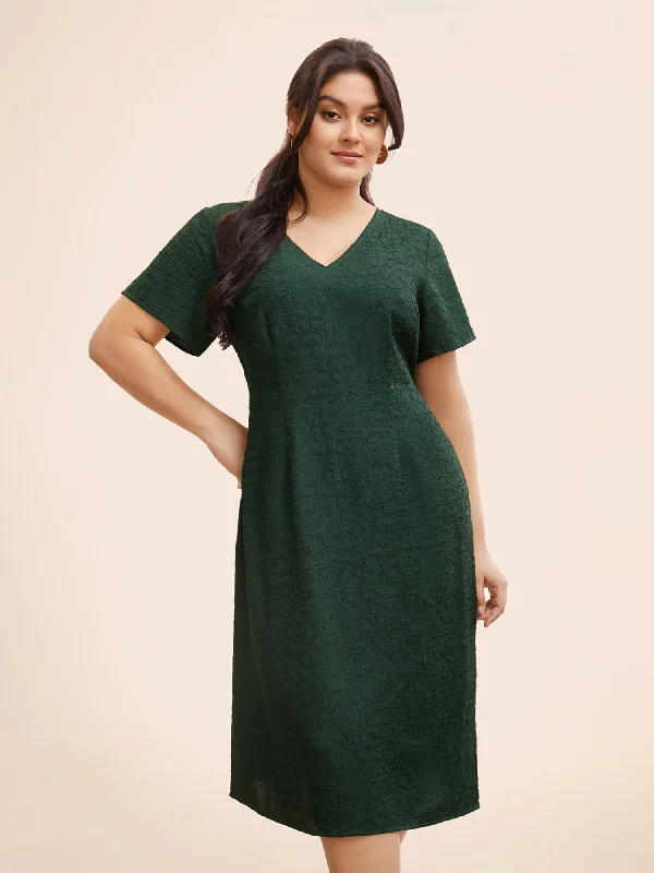 Texture Gathered Split Hem Dress